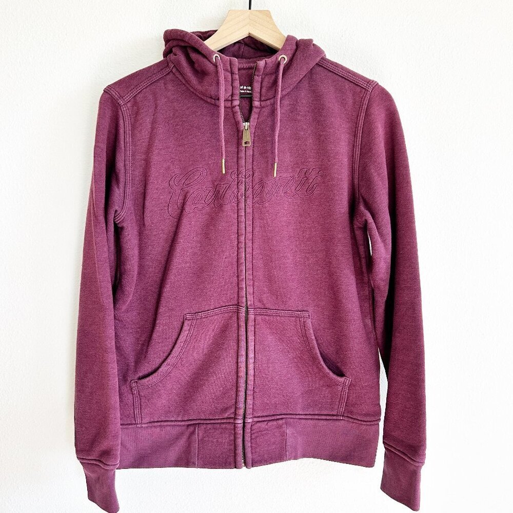 Carhartt Hooded Sweatshirt M 8-10 Purple Full Zip Hoodie Spellout